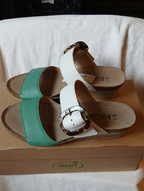 Naot Two-Strap Jade and White Women's Slide Sandals